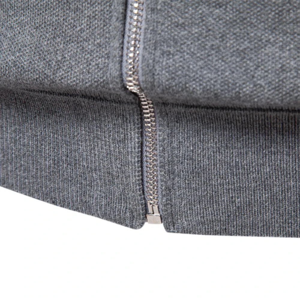 Elix Men's Full Zip Sweater with Polo Collar and Yoke Seam - Gray