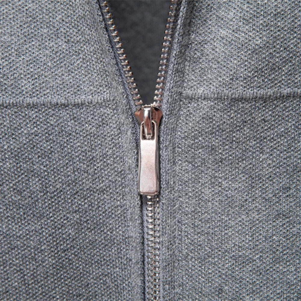 Elix Men's Full Zip Sweater with Polo Collar and Yoke Seam - Gray