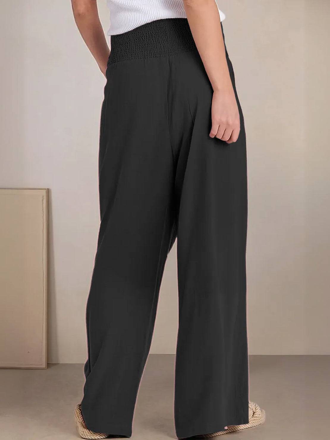 Eliza Wide Leg Trousers with High Waist and Hidden Pockets - Black