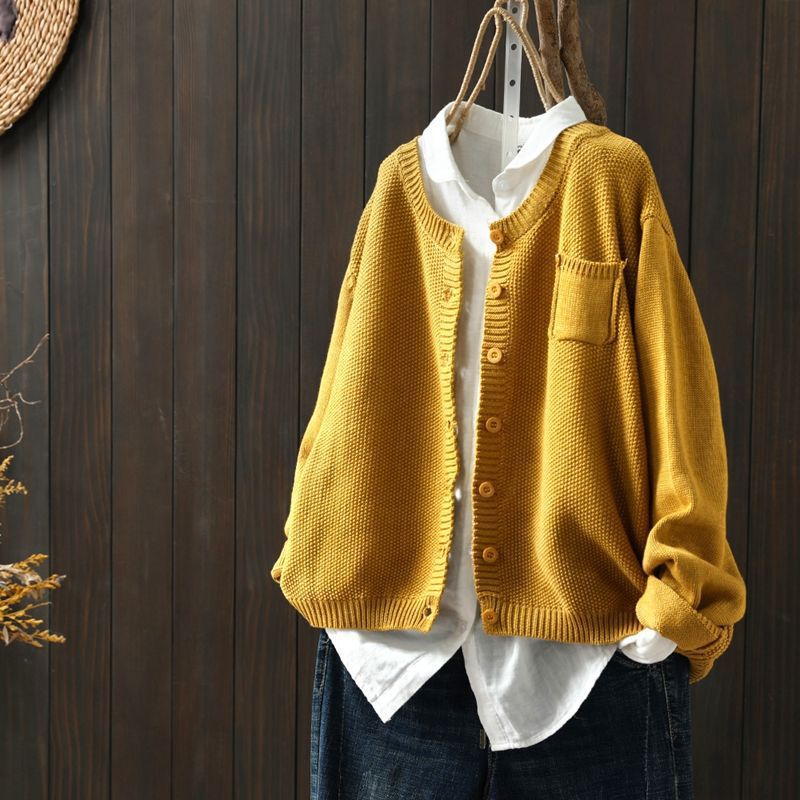 Elle Everyday Knit Cardigan with Button Front - Earth Yellow