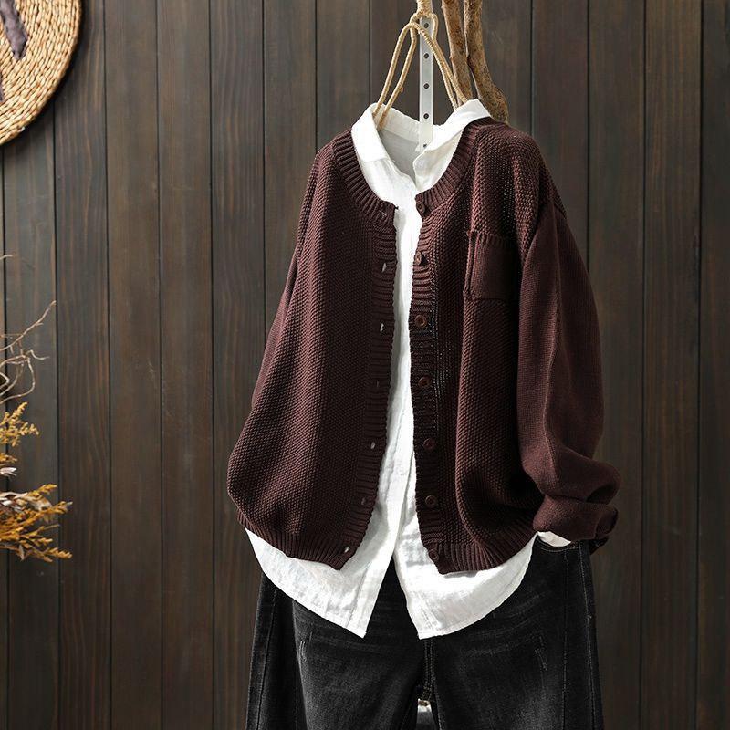 Elle Everyday Knit Cardigan with Button Front - Coffee Brown