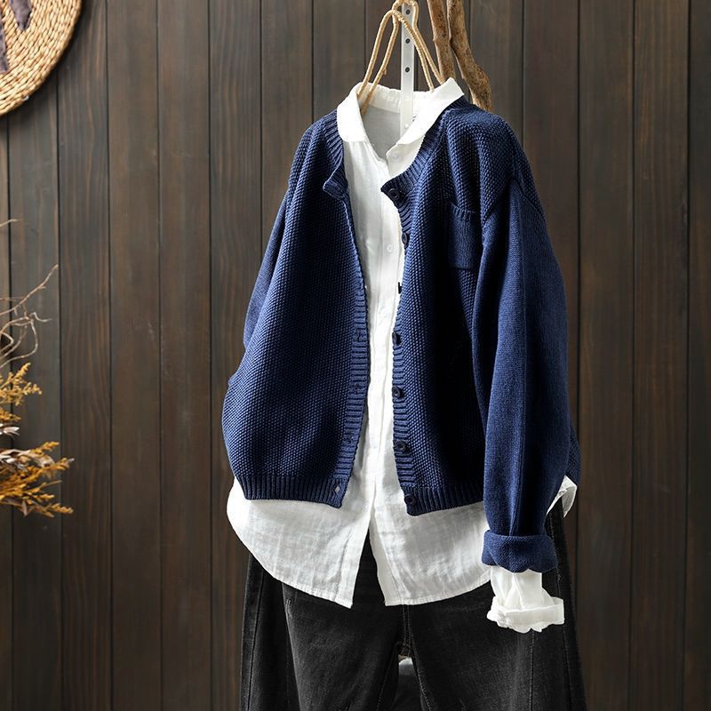 Elle Everyday Knit Cardigan with Button Front - Navy