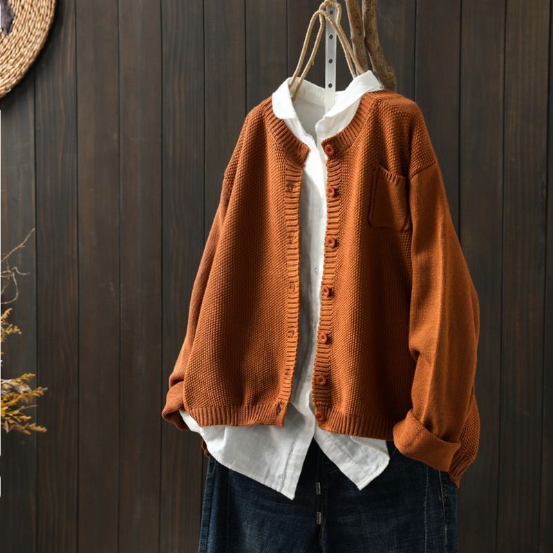 Elle Everyday Knit Cardigan with Button Front - Orange
