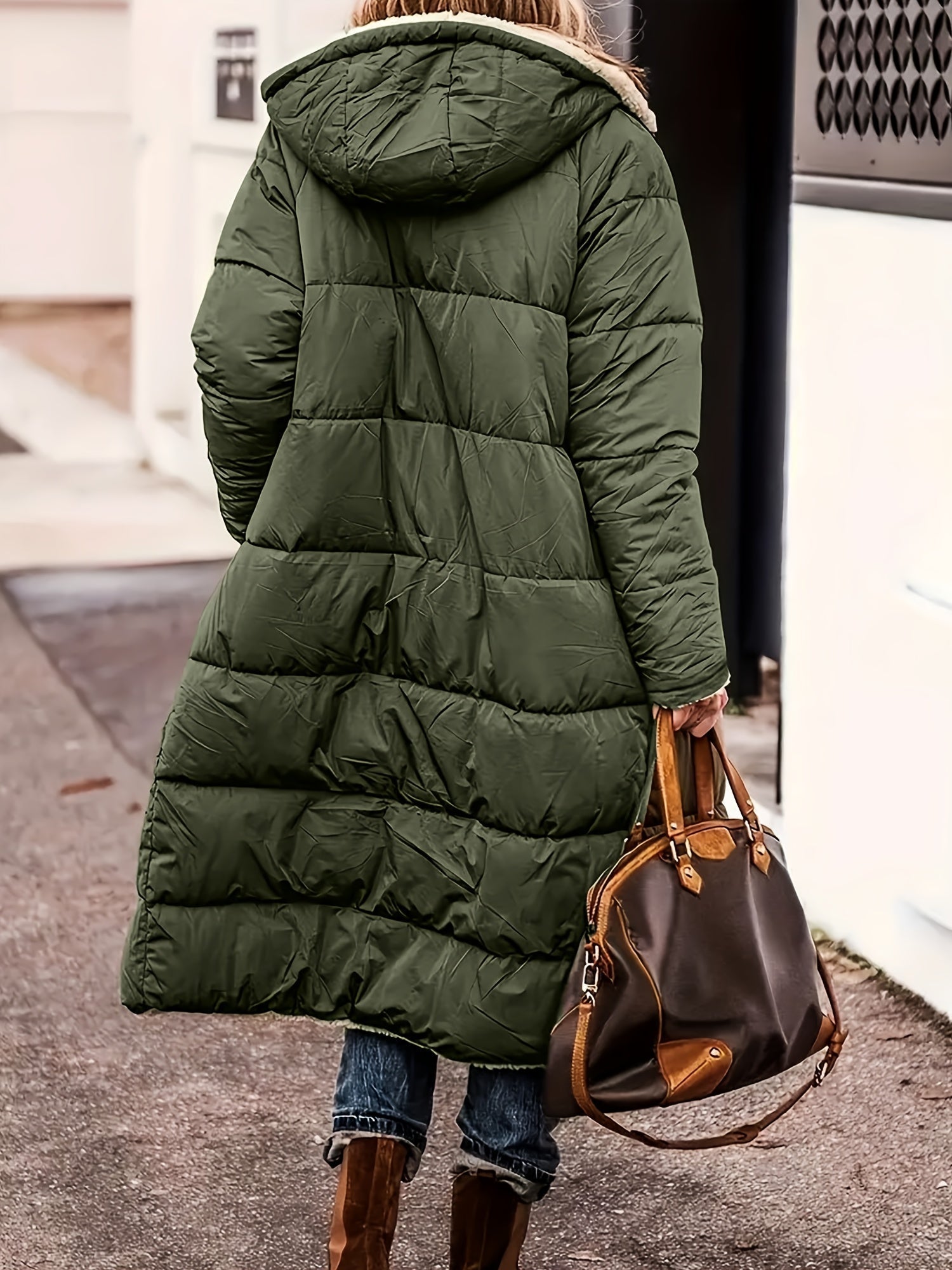 Ellena Long Puffer Coat with Deep Pockets and Channel Quilting - Green