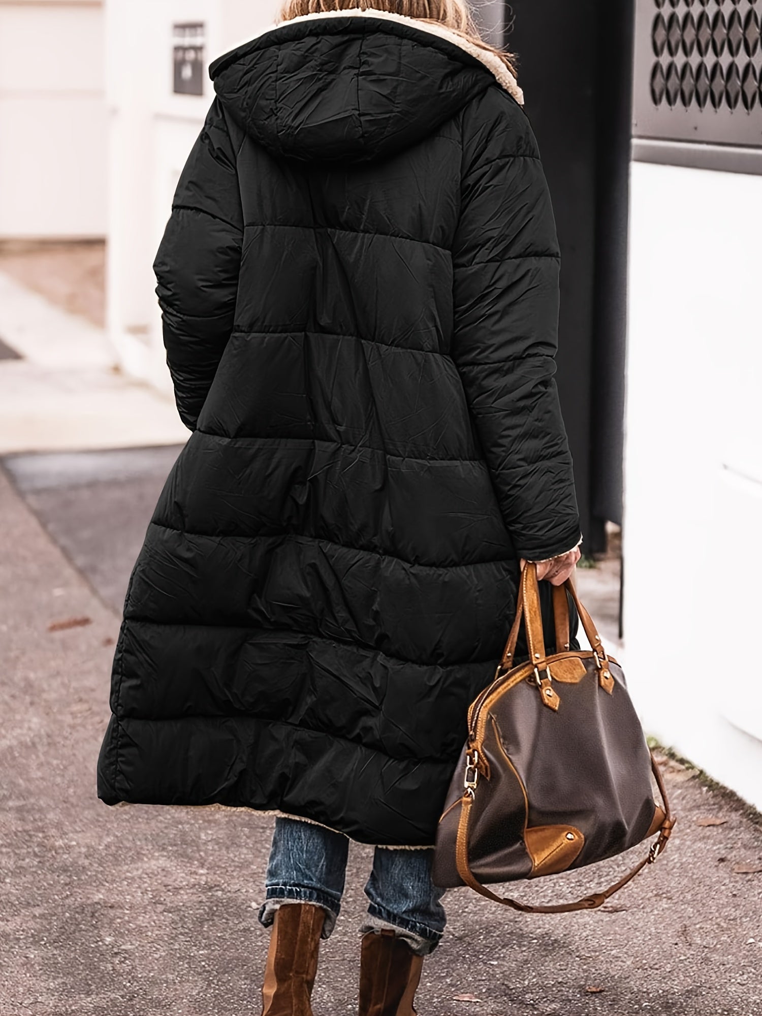 Ellena Long Puffer Coat with Deep Pockets and Channel Quilting - Black