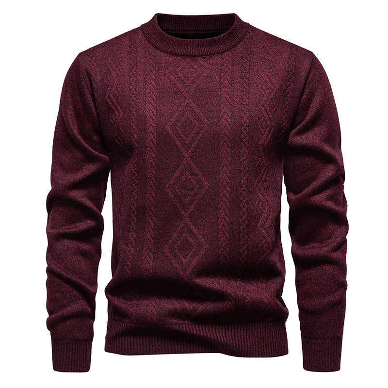 Emmerich Men's Fine Knit Sweater with Diamond Pattern - Wine Red