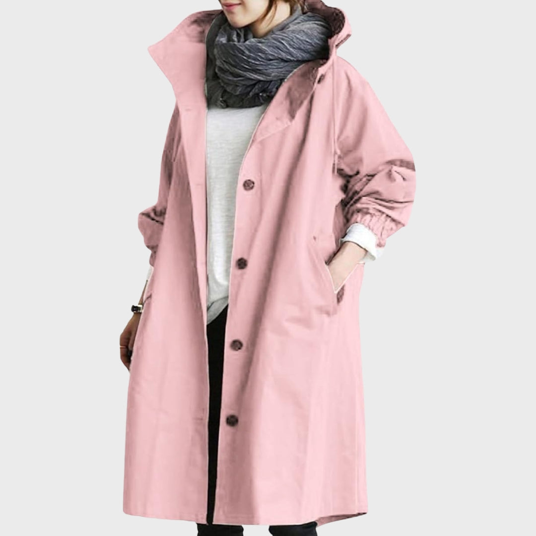 Emmie Hooded Trench Coat with Patch Pockets and Yoke - Pink