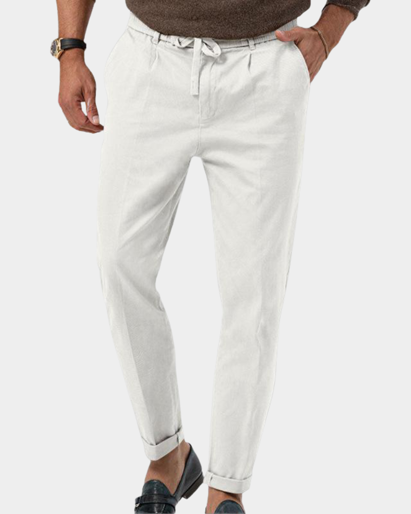 Emyl Men's Pleated Trousers with Tapered Cut and Welt Pocket - White