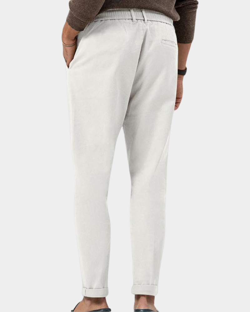 Emyl Men's Pleated Trousers with Tapered Cut and Welt Pocket - White