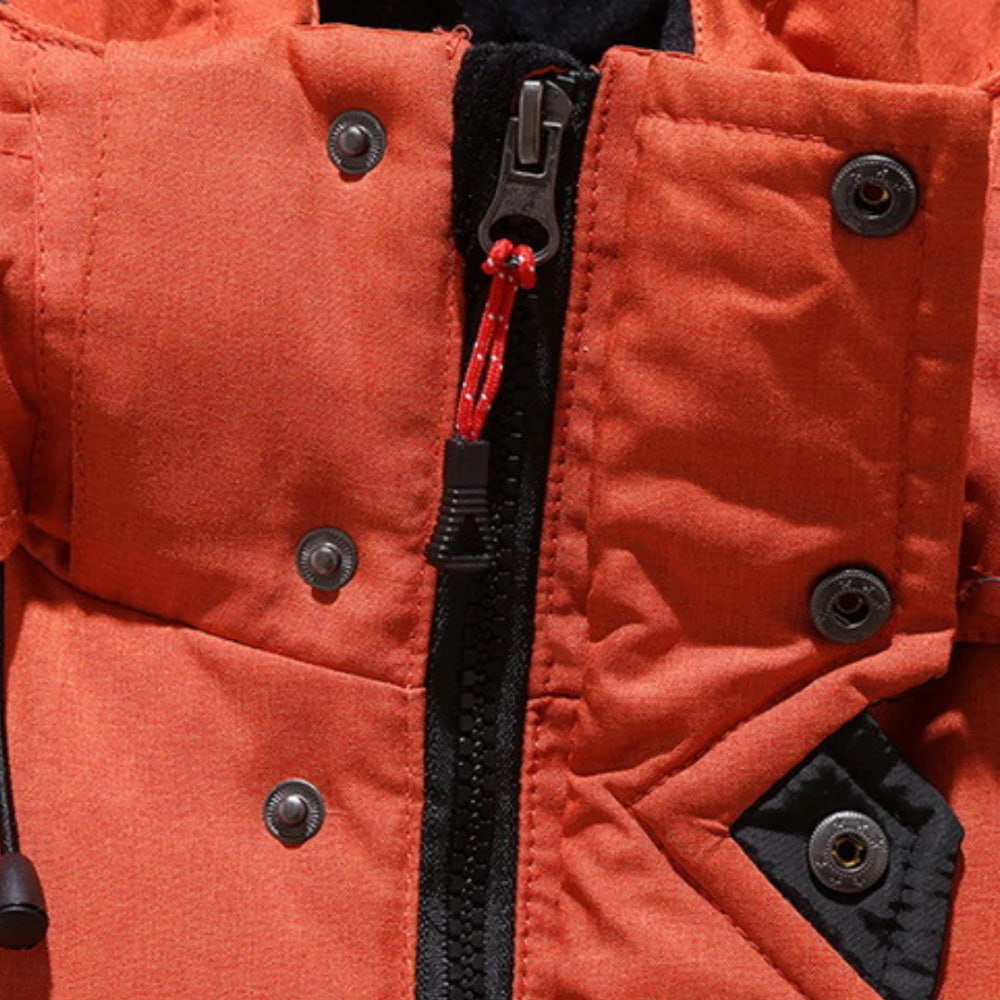 Eric Men's Puffer Jacket with Stand Collar and Hip Hem - Orange