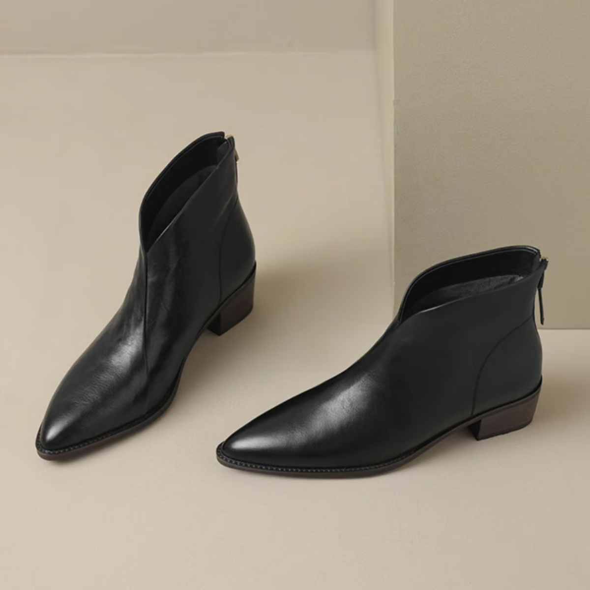 Felly Low Heel Ankle Boots with Zip Entry and Block Heel - Black