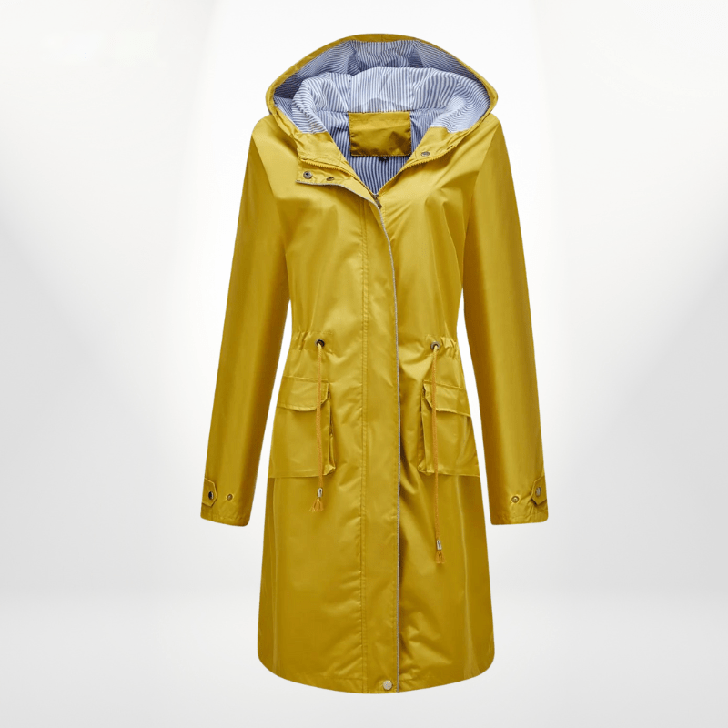 Giorgina Trench Coat with Hood, Belt and Storm Flap - Yellow