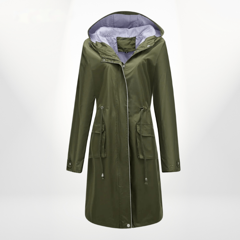 Giorgina Trench Coat with Hood, Belt and Storm Flap - Green