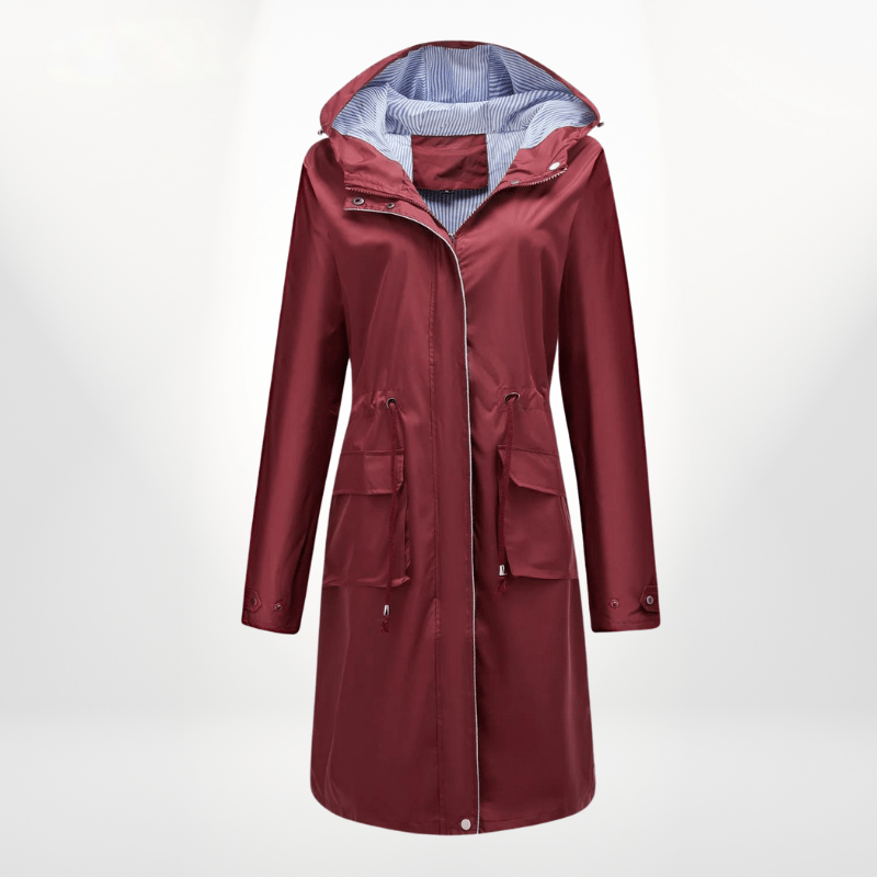 Giorgina Trench Coat with Hood, Belt and Storm Flap - Red