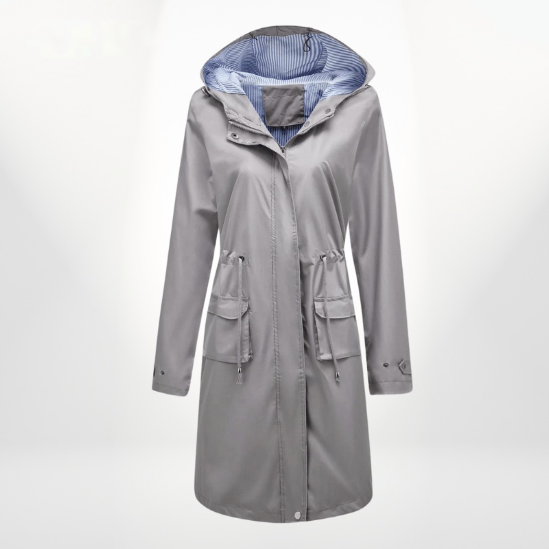 Giorgina Trench Coat with Hood, Belt and Storm Flap - Gray