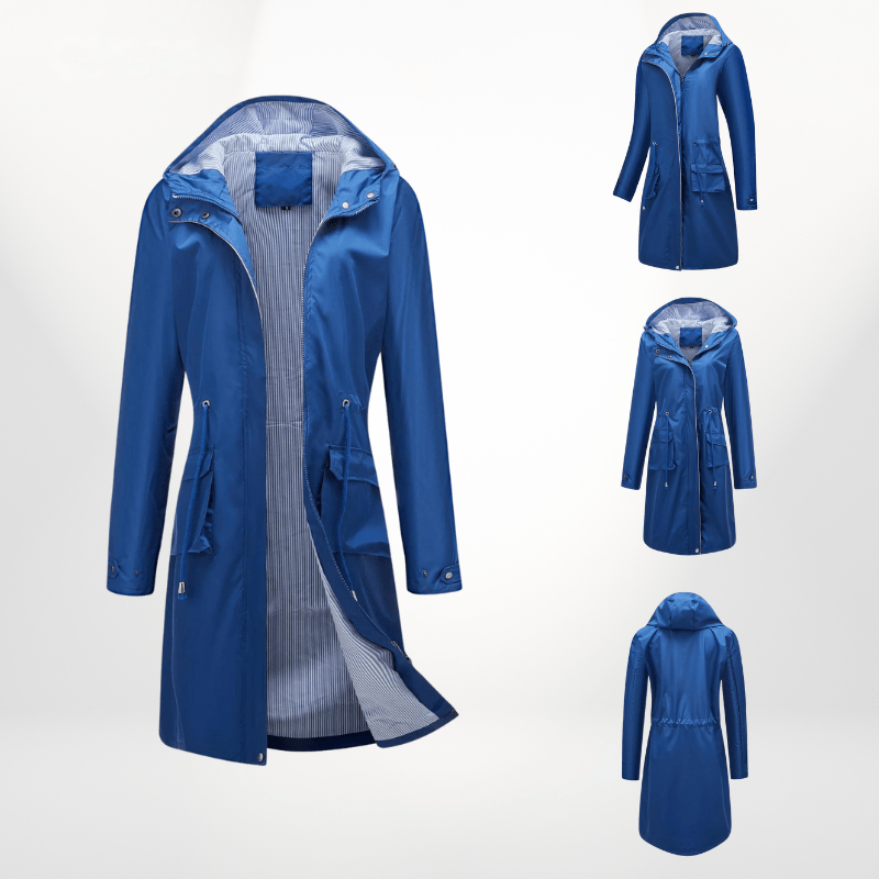 Giorgina Trench Coat with Hood, Belt and Storm Flap - Blue