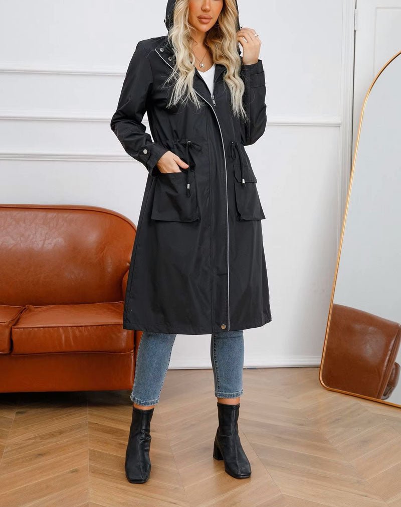 Giorgina Trench Coat with Hood, Belt and Storm Flap - Black