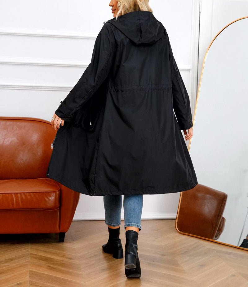 Giorgina Trench Coat with Hood, Belt and Storm Flap - Black