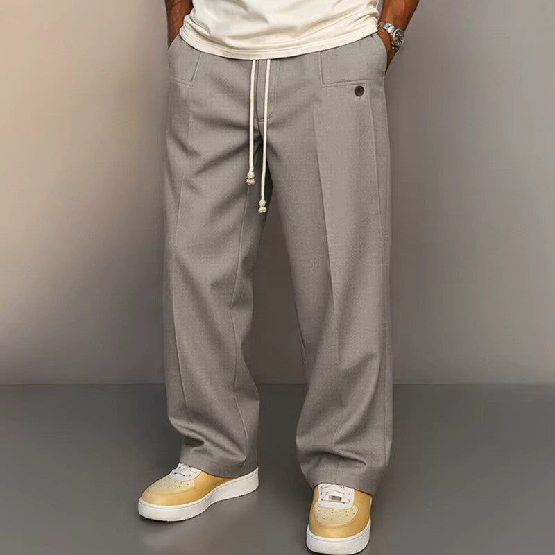Grant Men's Straight Leg Trousers with Clean Waistband - Gray