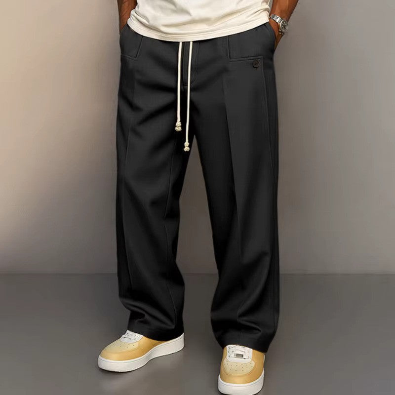 Grant Men's Straight Leg Trousers with Clean Waistband - Black