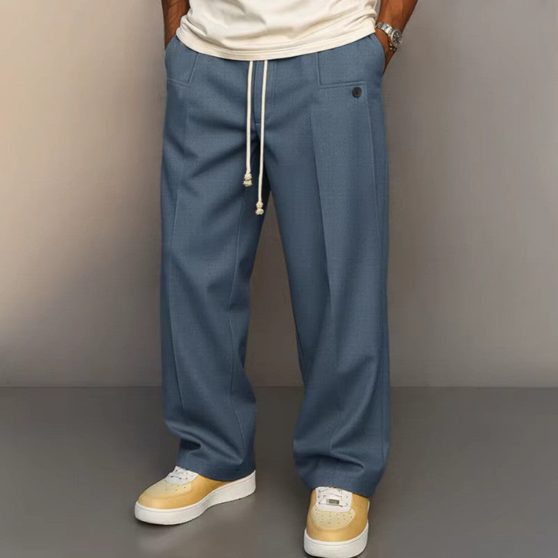 Grant Men's Straight Leg Trousers with Clean Waistband - Blue