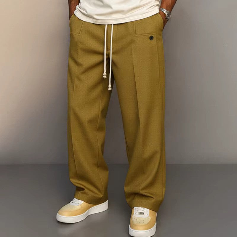 Grant Men's Straight Leg Trousers with Clean Waistband - Khaki