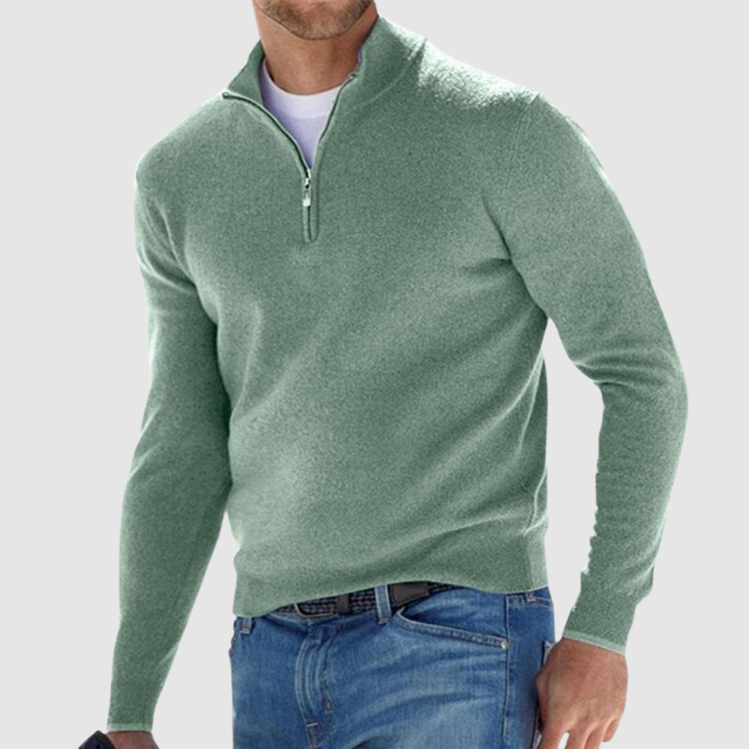 Harris Men's Quarter Zip Sweater with Straight Hem - Green