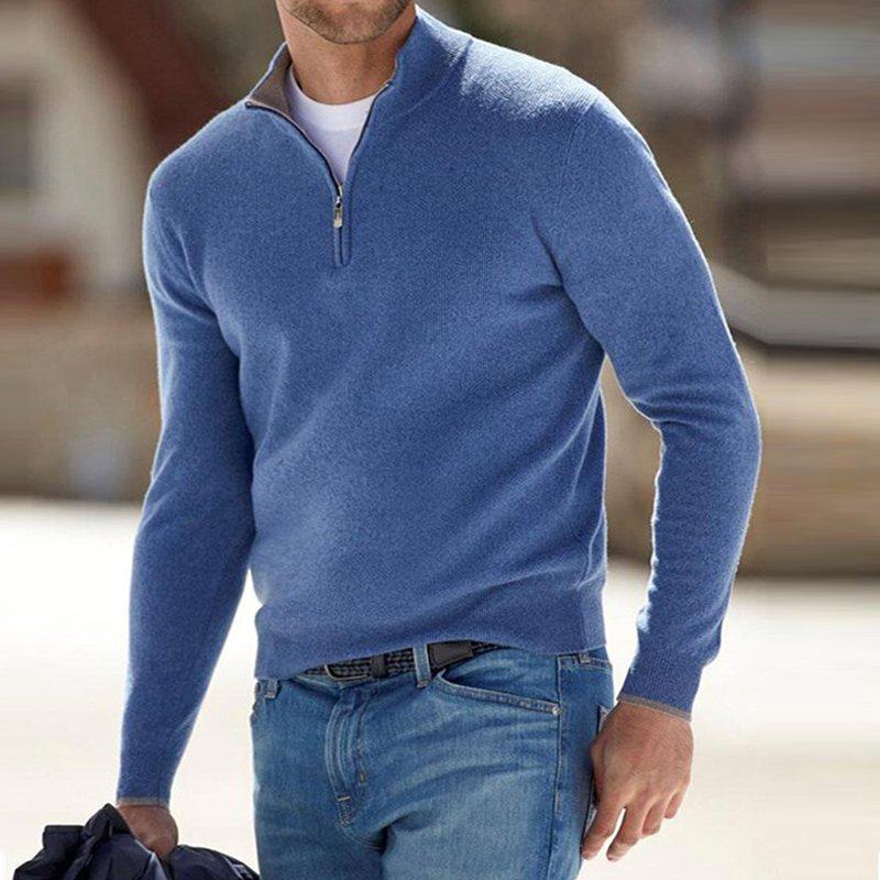 Harris Men's Quarter Zip Sweater with Straight Hem - Blue