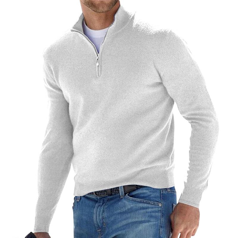 Harris Men's Quarter Zip Sweater with Straight Hem - White