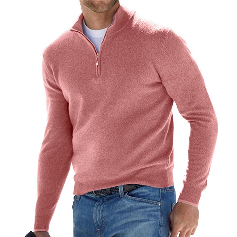 Harris Men's Quarter Zip Sweater with Straight Hem - Pink