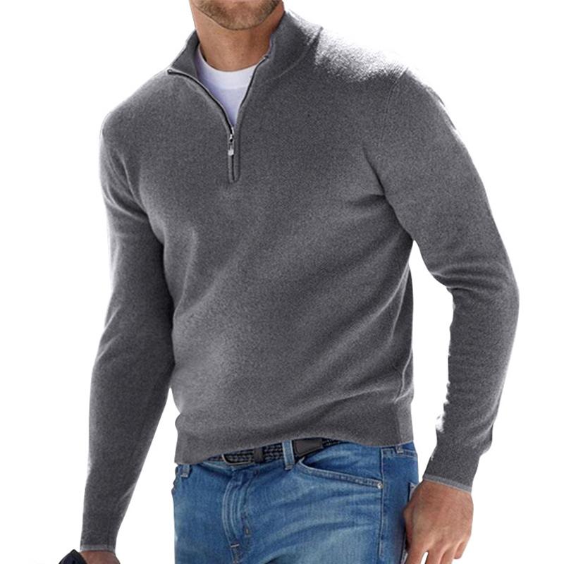 Harris Men's Quarter Zip Sweater with Straight Hem - Gray