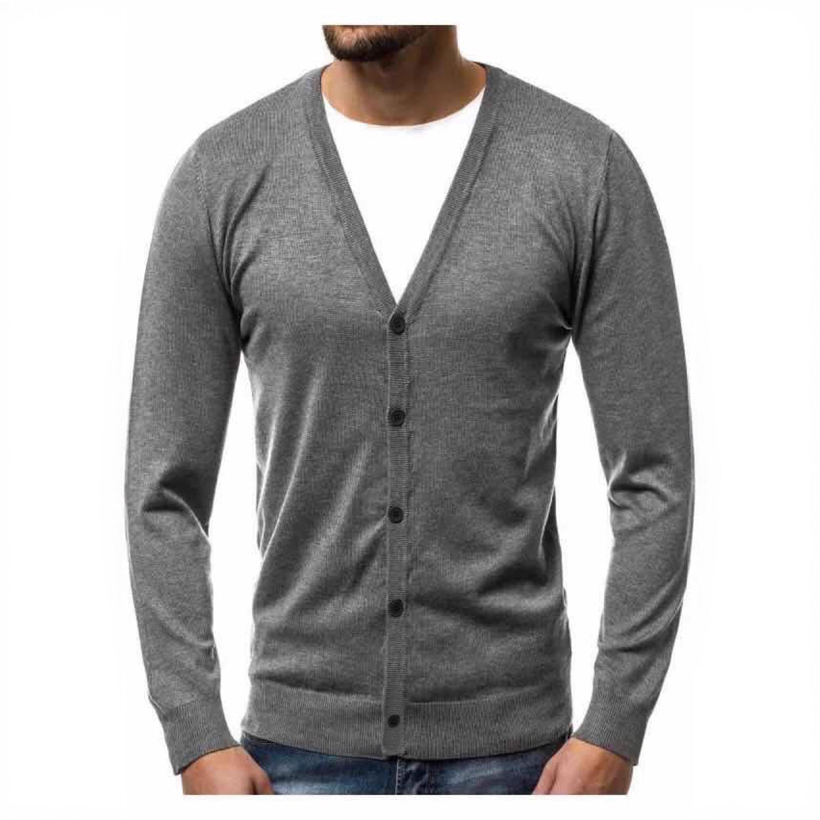 Hartwig Men's V-Neck Cardigan with Button Placket - Dark Gray