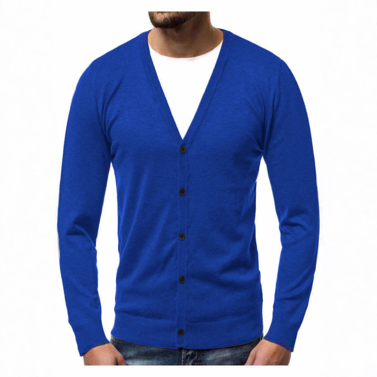 Hartwig Men's V-Neck Cardigan with Button Placket - Blue
