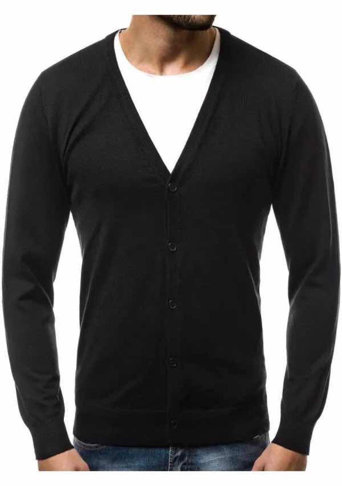 Hartwig Men's V-Neck Cardigan with Button Placket - Black