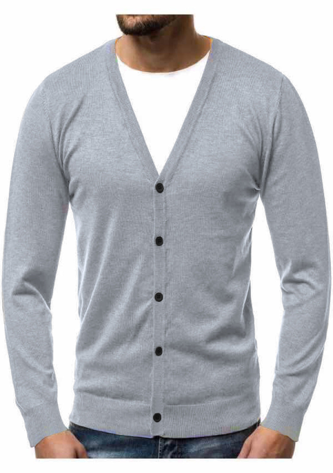 Hartwig Men's V-Neck Cardigan with Button Placket - Light Gray