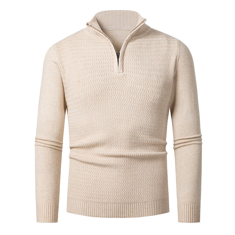 Hauke Men's Half-Zip Sweater with Wave Texture - Cream White