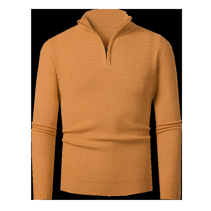 Hauke Men's Half-Zip Sweater with Wave Texture - Orange Red