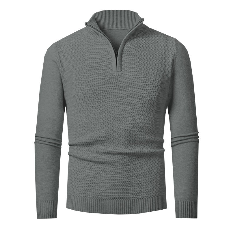 Hauke Men's Half-Zip Sweater with Wave Texture - Dark Gray