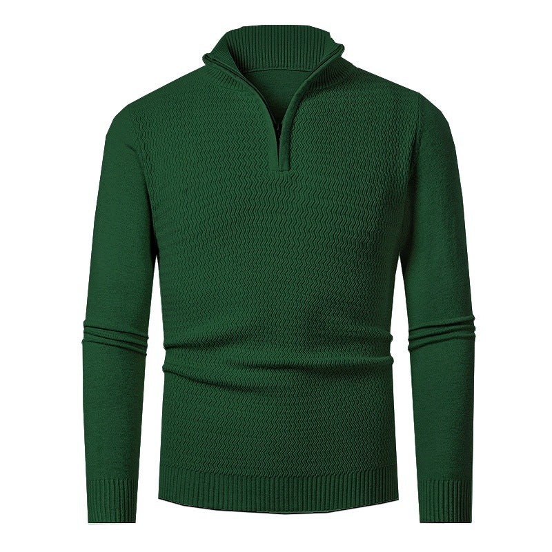 Hauke Men's Half-Zip Sweater with Wave Texture - Army Green