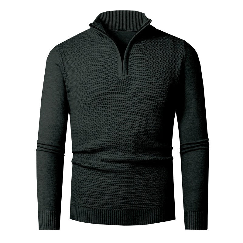 Hauke Men's Half-Zip Sweater with Wave Texture - Black