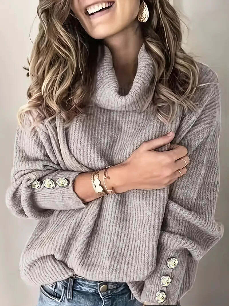 Heike Oversized Turtleneck with Button Cuffs and Drop Shoulder