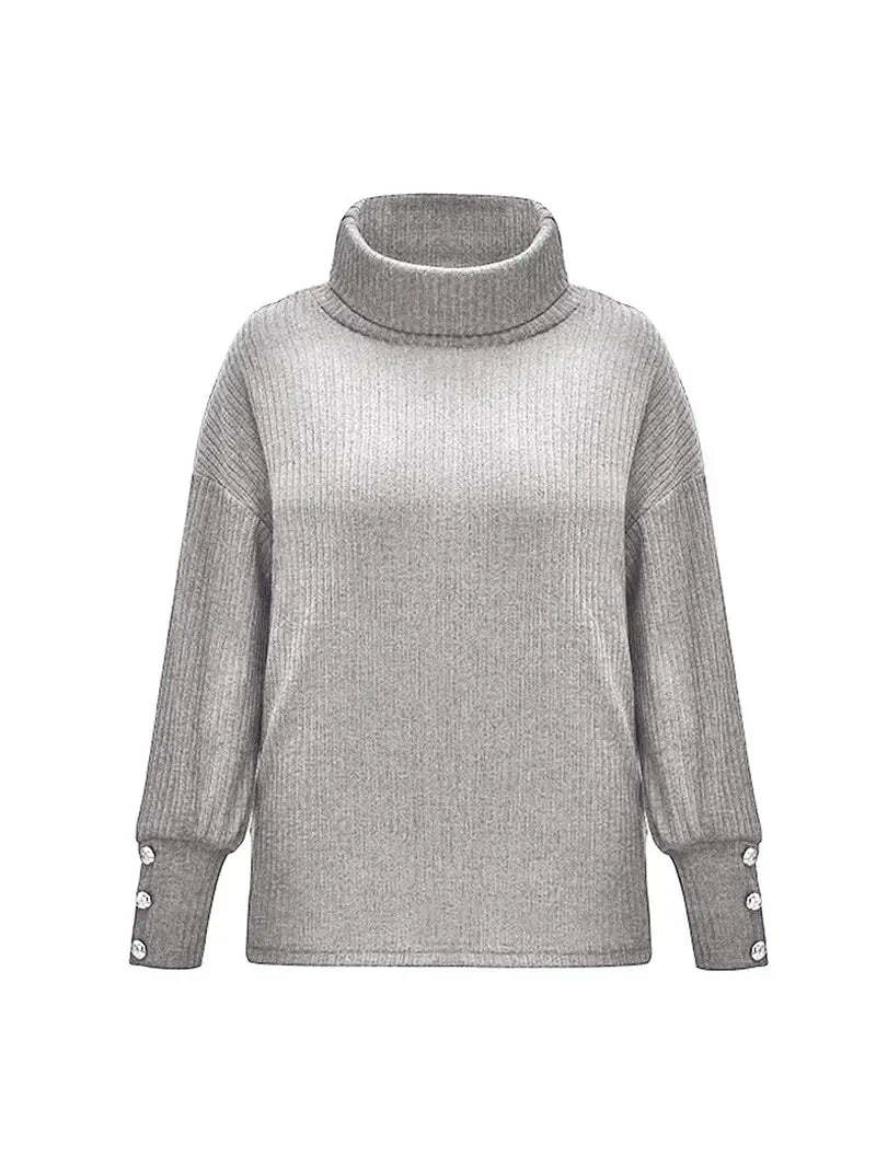 Heike Oversized Turtleneck with Button Cuffs and Drop Shoulder - Gray
