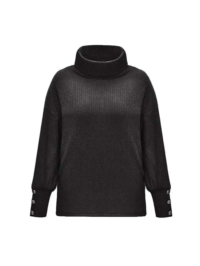 Heike Oversized Turtleneck with Button Cuffs and Drop Shoulder - Black