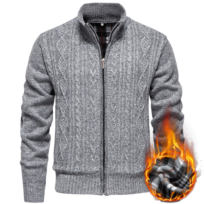 Hendrik Men's Cable Knit Cardigan with Full Zip - Light Gray