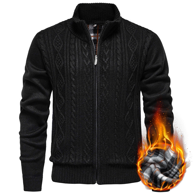 Hendrik Men's Cable Knit Cardigan with Full Zip - Black