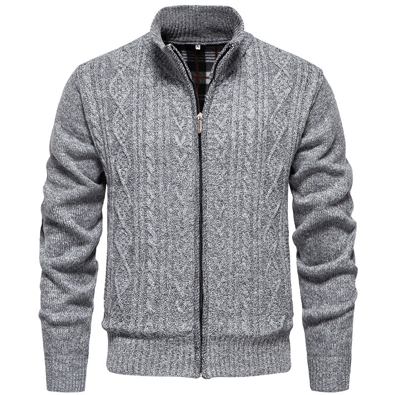 Hendrik Men's Cable Knit Cardigan with Full Zip - Light Gray