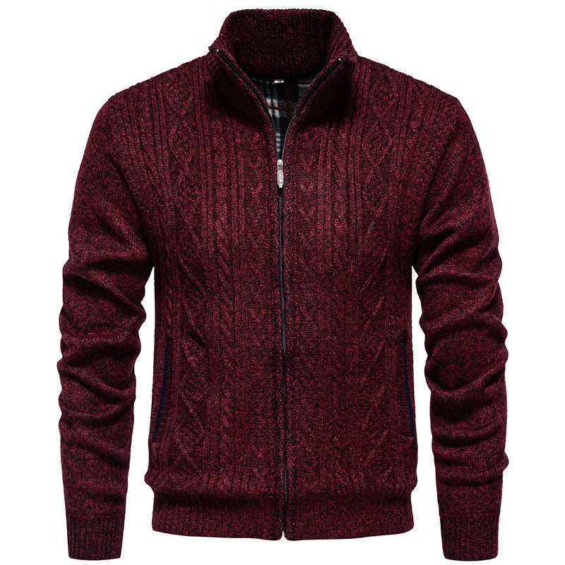 Hendrik Men's Cable Knit Cardigan with Full Zip - Wine Red