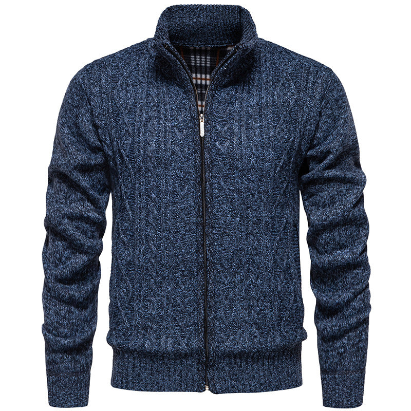Hendrik Men's Cable Knit Cardigan with Full Zip - Blue Gray