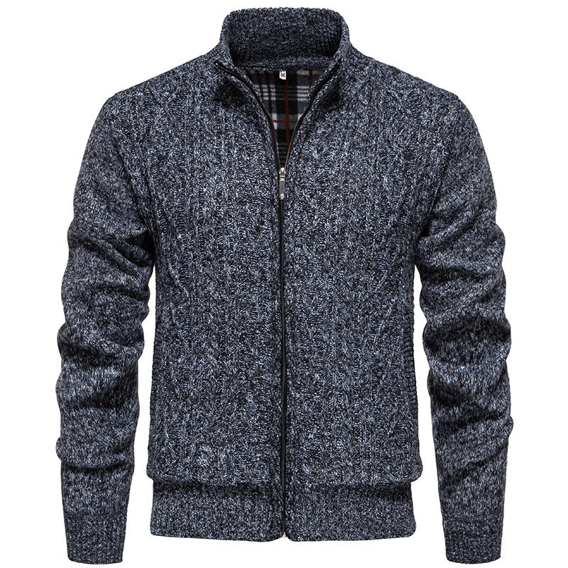 Hendrik Men's Cable Knit Cardigan with Full Zip - Dark Gray