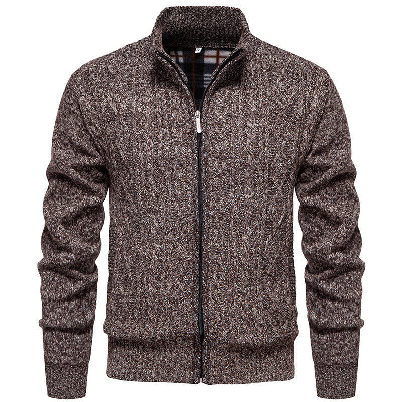 Hendrik Men's Cable Knit Cardigan with Full Zip - Coffee Brown